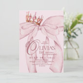 Dusty Pink Modern Trendy Bow 1st Birthday  Einladung (Stehend Vorderseite)