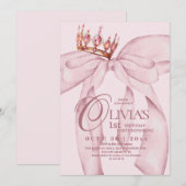 Dusty Pink Modern Trendy Bow 1st Birthday  Einladung (Vorne/Hinten)