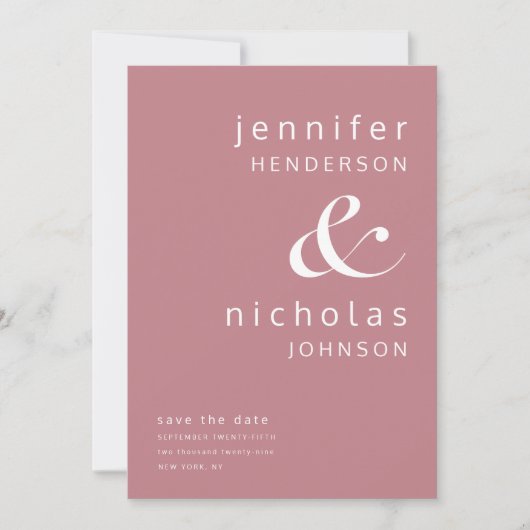 Dusty Pink Moderne Ampere und Typografie Hochzeit Save The Date (Vorderseite)