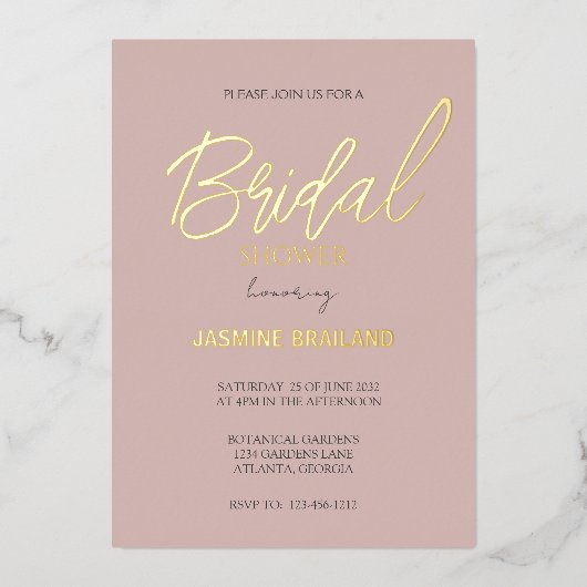 Dusty Pink Modernes Brautparty Gold Folieneinladung (Vorderseite)