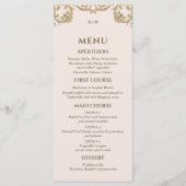 Dusty Pink Monogram Baroque Christian Wedding Menu Menükarte (Vorderseite)