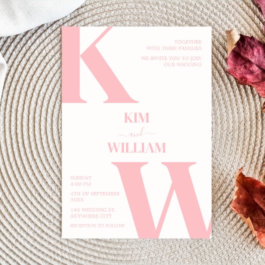 Dusty Pink Monogram Wedding Einladung