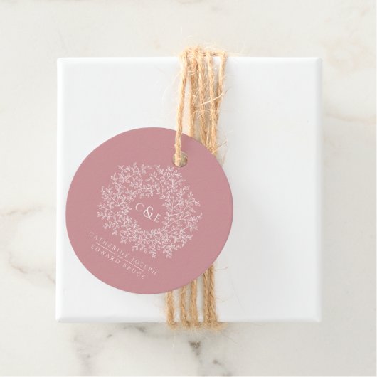 Dusty pink monogram White Art Custom Hochzeit Geschenkanhänger (Beispiel)