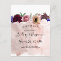 Dusty Pink Navy Burgundy Red Floral Save the Date