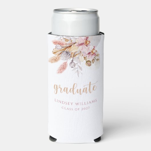 Dusty Pink Pampas Grass Boho Abschluss Selters Dosenkühler (Seltzer Vorderseite)