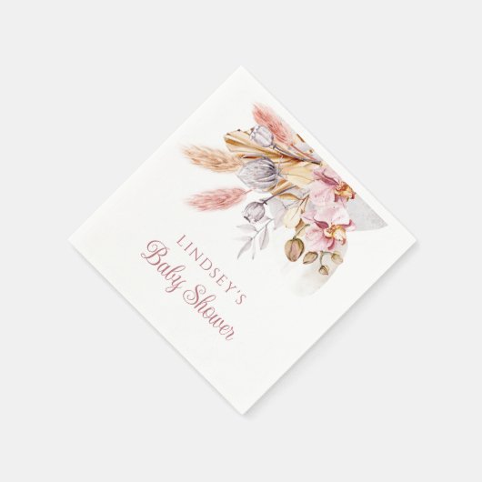 Dusty Pink Pampas Grass Boho Floral Baby Dusche Serviette (Ecke)