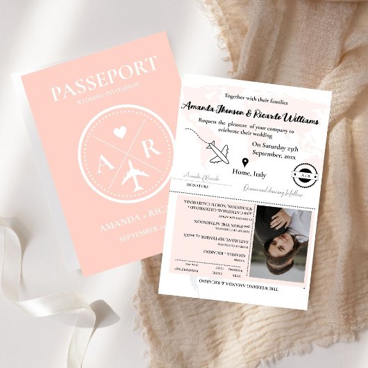 Dusty Pink Passport Foto Einladung Hochzeit