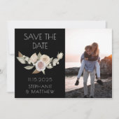 Dusty Pink Peach Botanical Foto Black Wedding Save The Date (Vorderseite)