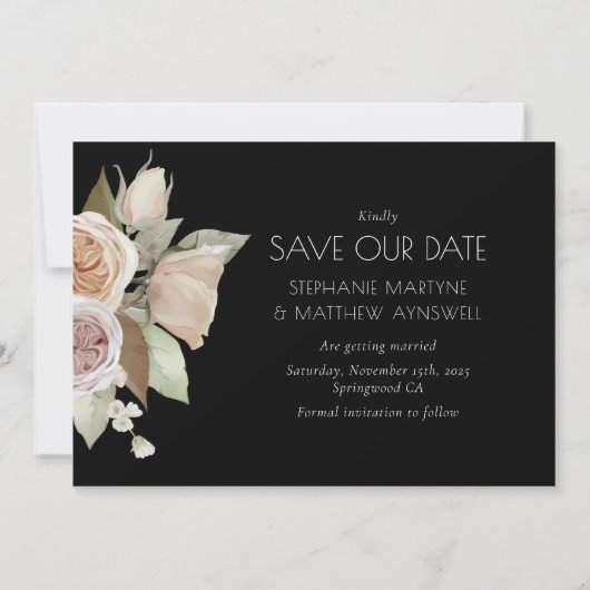 Dusty Pink Peach Botanical Foto Black Wedding Save The Date (Rückseite)