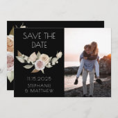 Dusty Pink Peach Botanical Foto Black Wedding Save The Date (Vorne/Hinten)
