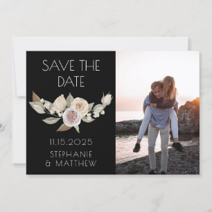 Dusty Pink Peach Botanical Foto Black Wedding Save The Date