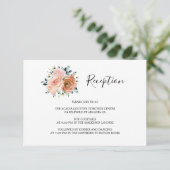 Dusty Pink Peach Coral Rose Hochzeit Empfang Begleitkarte (Stehend Vorderseite)