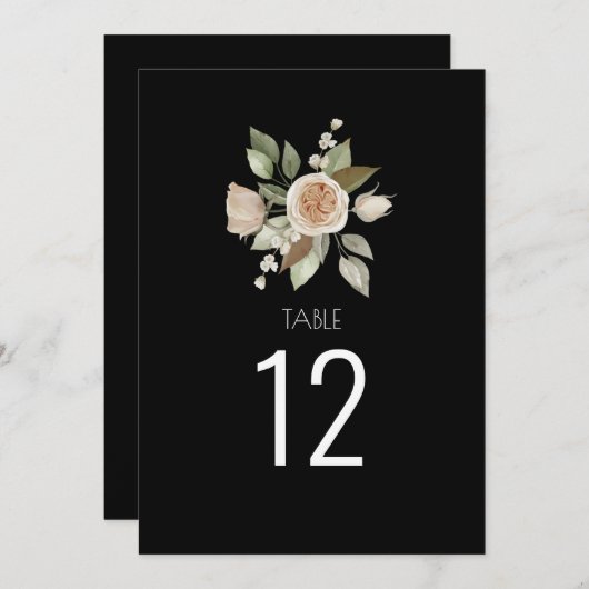 Dusty Pink Peach Rose Black Wedding Tischnummer (Vorne/Hinten)
