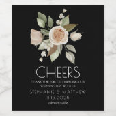 Dusty Pink Peach Rose Bloom Black Wedding Weinetikett (Einzelnes Label)