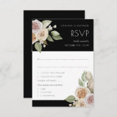 Dusty Pink Peach Rose Botanische Schwarze Hochzeit RSVP Karte (Vorne/Hinten)