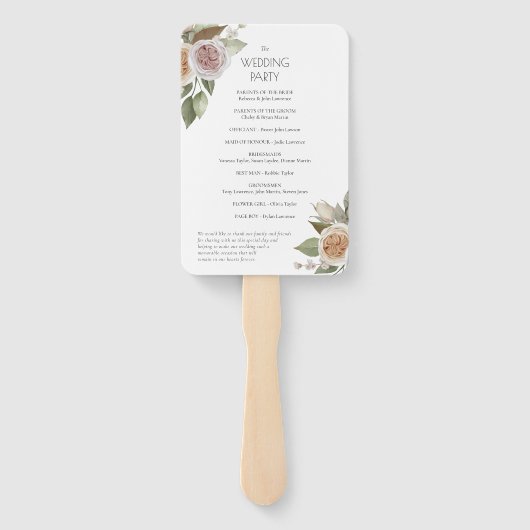 Dusty Pink Peach Rose Floral Wedding Programm Fächer (Rückseite)