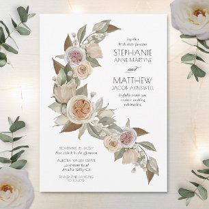 Dusty Pink Peach Rose Flowy Botanische Hochzeit Einladung