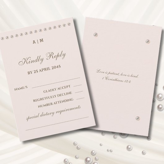 Dusty Pink Pearl Christian Wedding RSVP Card
