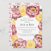 Dusty Pink Peonies and Lemon Polterabend Einladung (Vorne/Hinten)