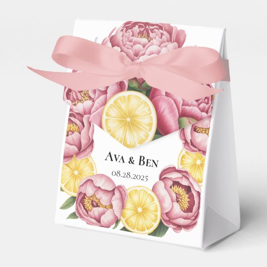 Dusty Pink Peonies and Lemon Wedding Geschenkschachtel (Vorderseite)