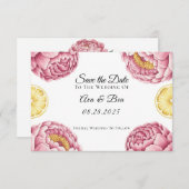 Dusty Pink Peonies and Lemon Wedding Save The Date (Vorne/Hinten)