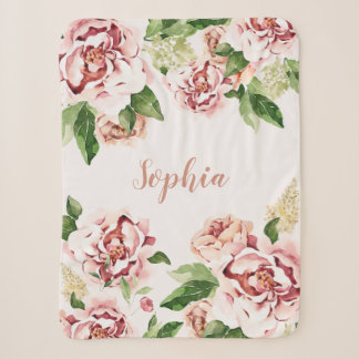 Dusty Pink Peony Floral Girl Name Baby Sherpadecke