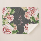 Dusty Pink Peony Floral Girl Name Baby Sherpadecke (Vorderseite (Horizontal))