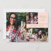 Dusty Pink PhD Grad 3 Foto Graduation Party Einladung (Vorderseite)