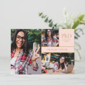 Dusty Pink PhD Grad 3 Foto Graduation Party Einladung (Stehend Vorderseite)