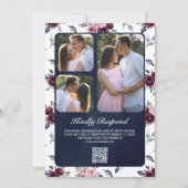 Dusty Pink Plum Lila florale QR Code Hochzeit Einladung (Rückseite)