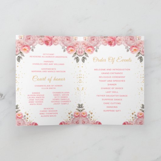 Dusty Pink Princess Floral Quinceañera Programm (Innenseite)