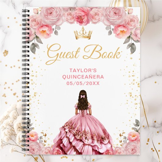 Dusty Pink Princess Quinceañera Gästebuch Notizblock