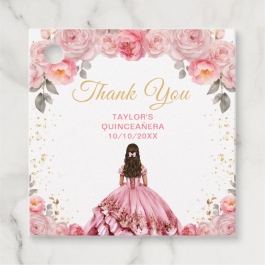 Dusty Pink Princess Quinceañera Vielen Dank Geschenkanhänger (Vorderseite)