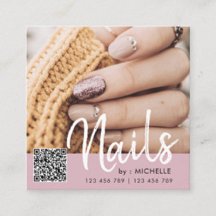Dusty Pink QR-Code nagelt Foto-Visitenkarten Quadratische Visitenkarte