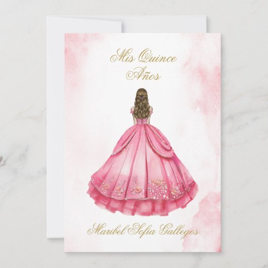 Dusty Pink Quinceanera Einladung Spanisch (Vorderseite)