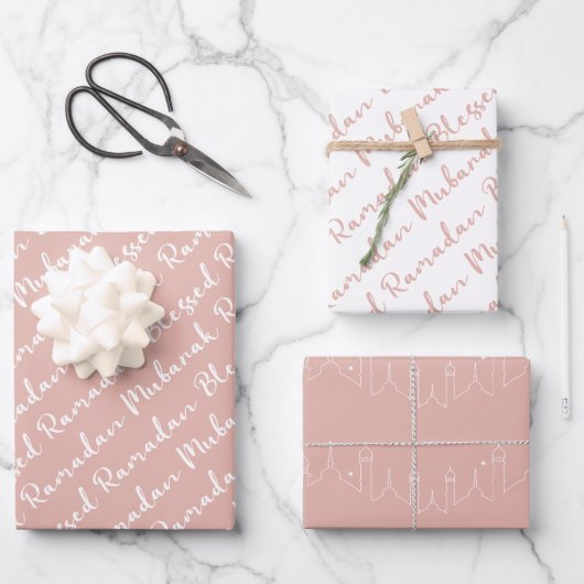 Dusty Pink Ramadan Calligraphy Masjid Pattern Geschenkpapier Set (Vorderseite)