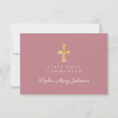 Dusty Pink Religious Cross Girl First Communion RSVP Karte (Rückseite)