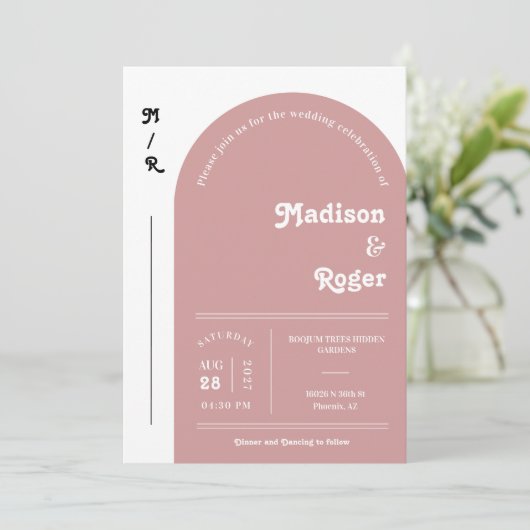 Dusty Pink Retro Arch Foto QR UAWG Groovy Einladung (Stehend Vorderseite)