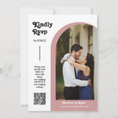 Dusty Pink Retro Arch Foto QR UAWG Groovy Einladung (Rückseite)