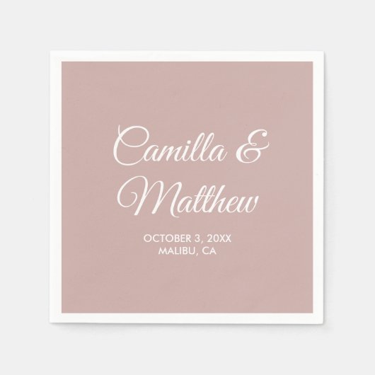 Dusty Pink Romantic Script Personalisierte Hochzei Serviette (Vorderseite)
