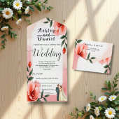 Dusty Pink Romantische Braut und Groom Blumenhochz All In One Einladung