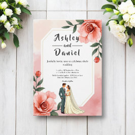 Dusty Pink Romantische Braut und Groom Blumenhochz Einladung