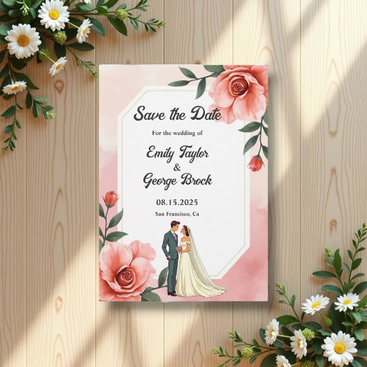 Dusty Pink Romantische Braut und Groom Blumenhochz Save The Date