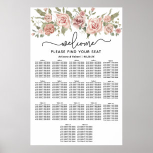 Dusty Pink Rose 17-Tisch Hochzeitstabelle Poster