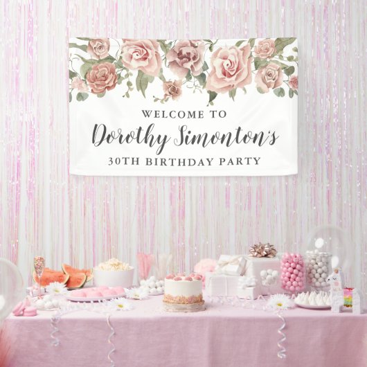 Dusty Pink Rose 30. Geburtstag Party Willkommen Banner (Party)
