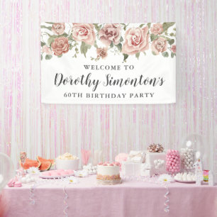 Dusty Pink Rose 60. Geburtstagsparty Willkommen Banner