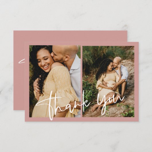 Dusty Pink/Rose Baby Dusche Foto Dankeskarte (Vorne/Hinten)