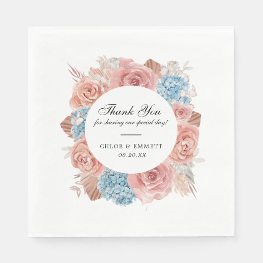 Dusty Pink Rose Blue Hydrangea Wedding Serviette (Vorderseite)