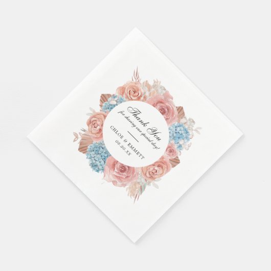 Dusty Pink Rose Blue Hydrangea Wedding Serviette (Ecke)