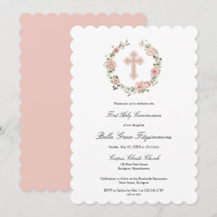 Dusty Pink Rose Blumenkreuz Erster Kommunioneintra Einladung
